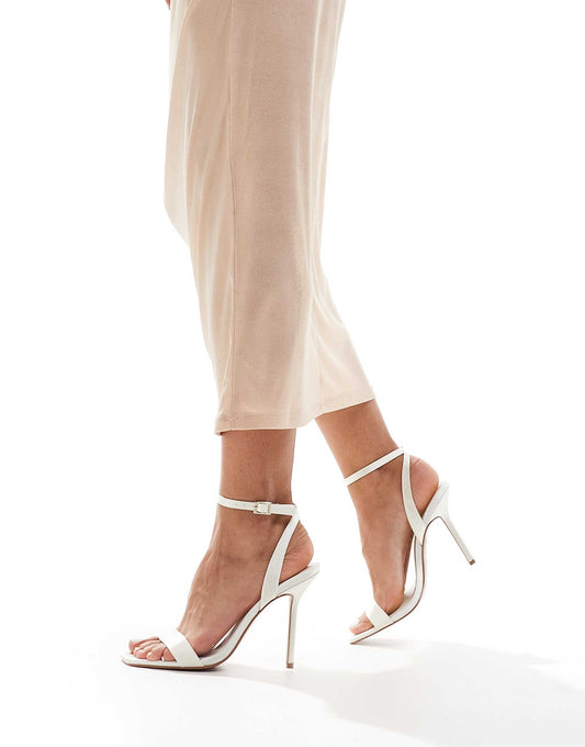 ASOS DESIGN Nali barely there heeled sandals in ivory satin