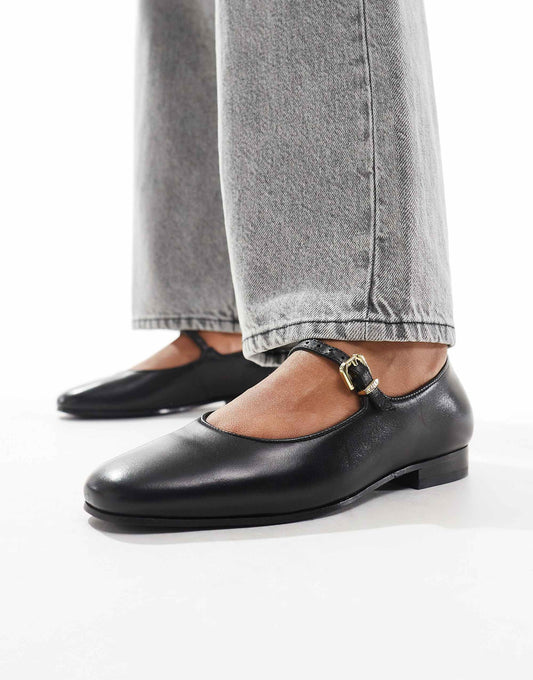 Walk London Bella ballerina shoe in black leather