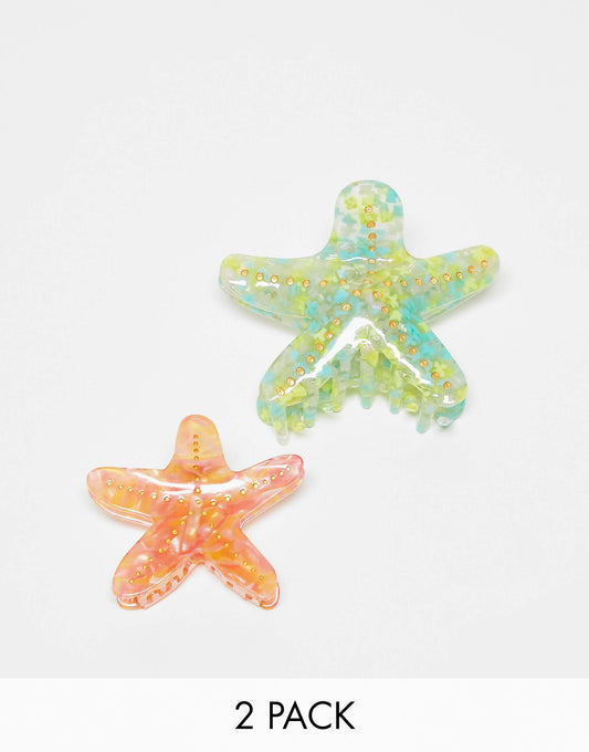 Easilocks X ASOS Exclusive Starfish Claw Clips (1 Large & 1 Mini) - Blue & Orange