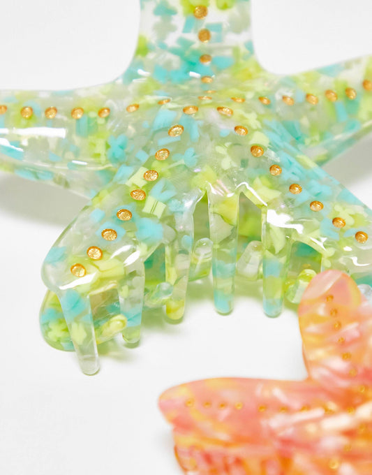 Easilocks X ASOS Exclusive Starfish Claw Clips (1 Large & 1 Mini) - Blue & Orange