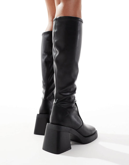 ASOS DESIGN Wide Fit Charlotte heeled knee boots in black