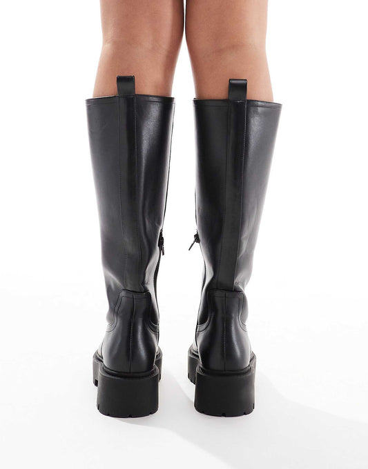 ASOS DESIGN Wide Fit Carmen chunky flat knee boots in black