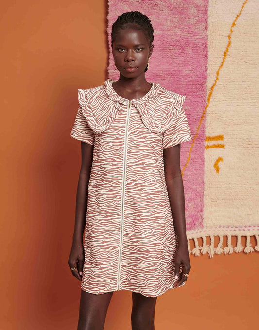 Ghospell oversized collar zebra print mini dress in light brown