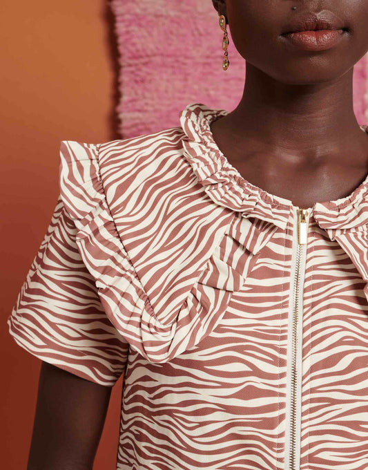 Ghospell oversized collar zebra print mini dress in light brown