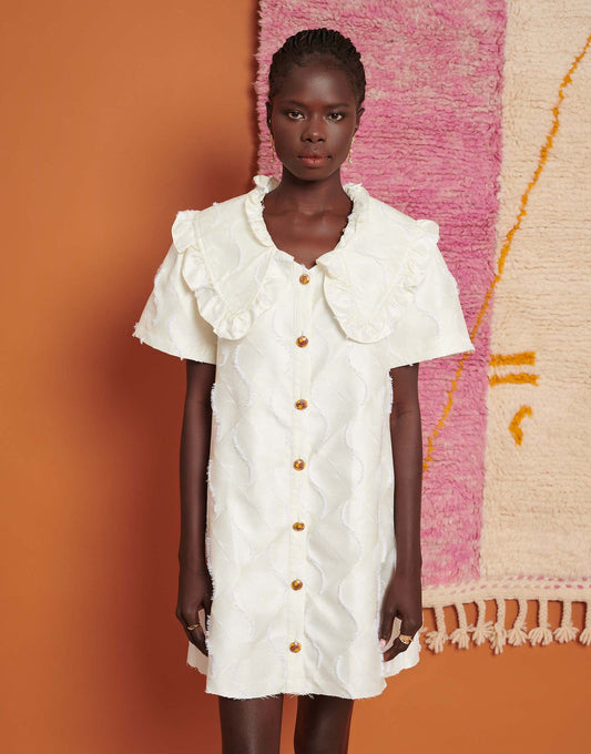 Ghospell textured oversized collar mini dress in ivory