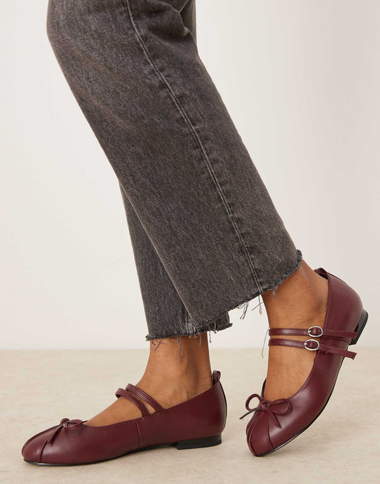 RAID Wide Fit Idol mary jane ballet flats in burgundy