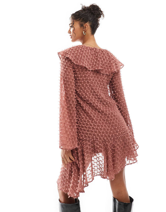 ASOS DESIGN v neck asymmetric hem dobby dress mini in rose