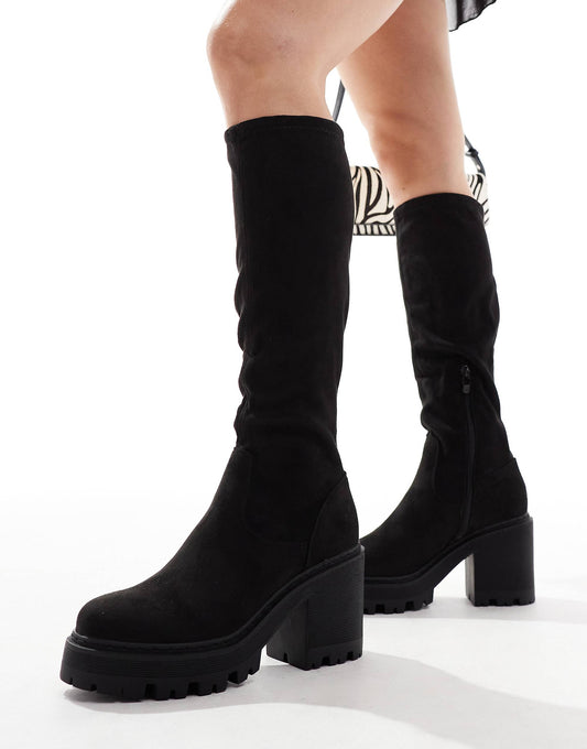 SEQWL knee high chunky boots in black