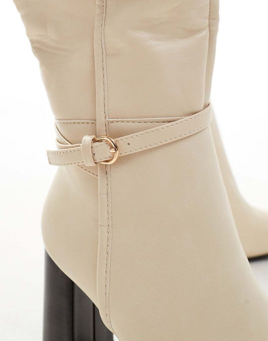 SEQWL knee high buckle boots in cream