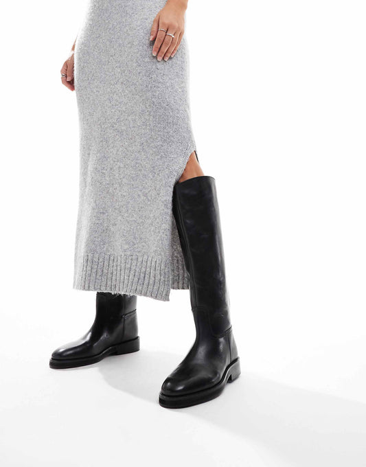 ASOS DESIGN Cheltenham smart leather riding knee boots in black