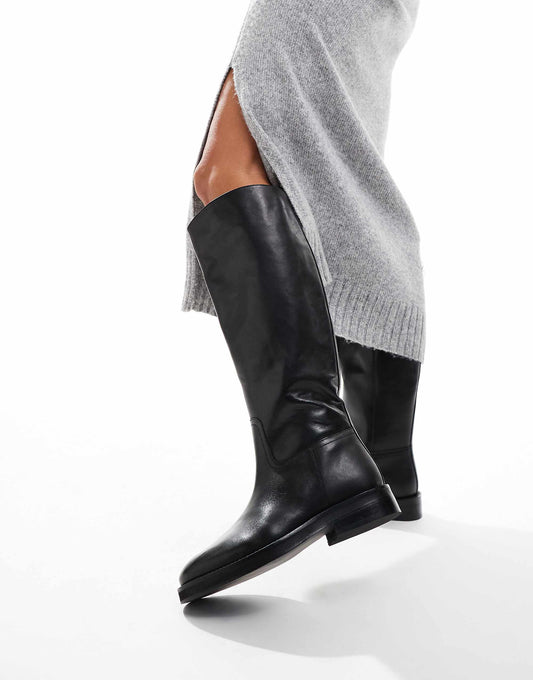 ASOS DESIGN Cheltenham smart leather riding knee boots in black