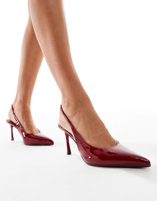 Simmi London Wide Fit Laylin Low heeled court shoe in red