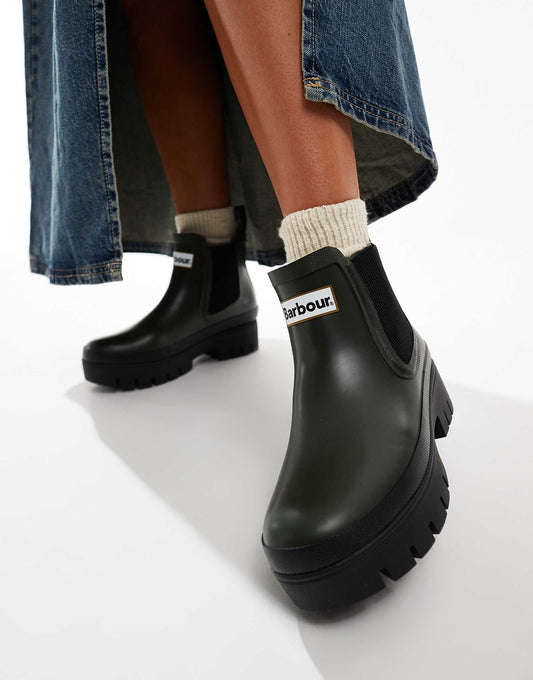 Barbour Halton chunky Chelsea wellington boots in olive