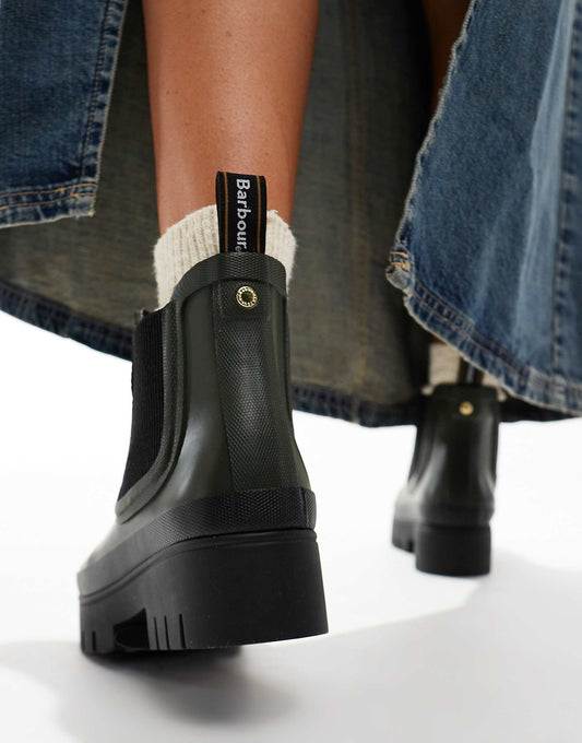 Barbour Halton chunky Chelsea wellington boots in olive