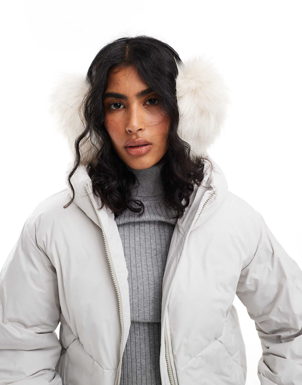 ASOS DESIGN oversized ear muffs in cream faux fur