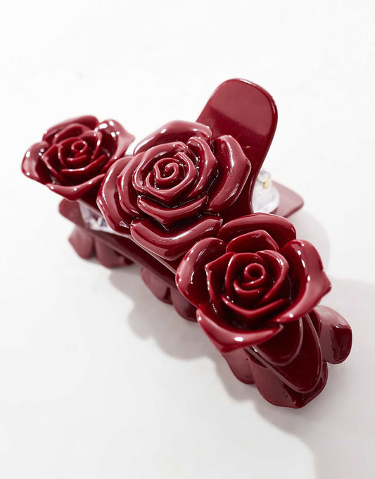 ASOS DESIGN hair claw with rose detail in burgundy