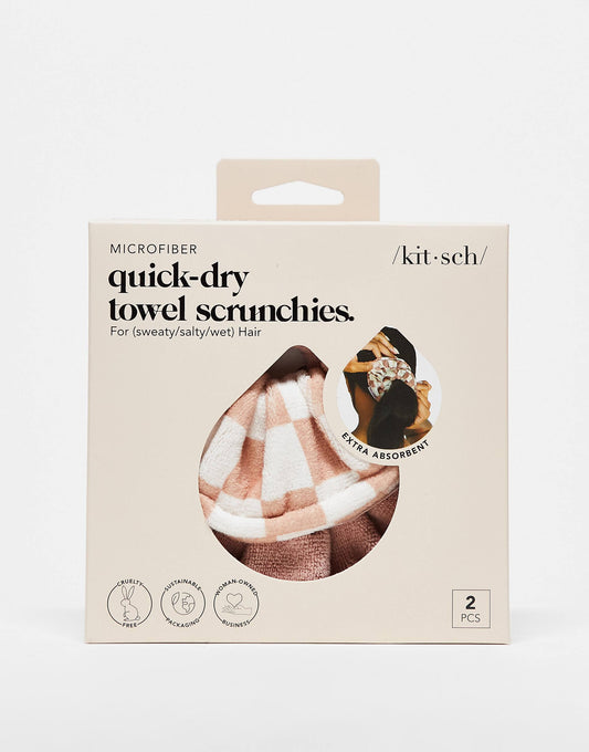 Kitsch Microfiber Quick-Dry Towel Scrunchies - Terracotta Checker