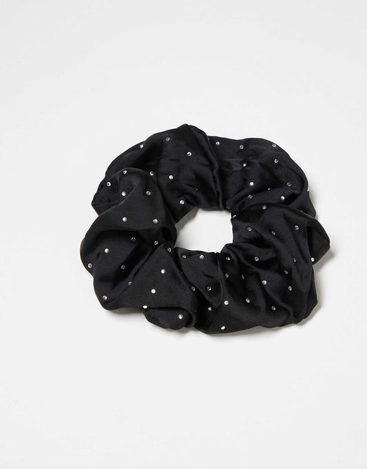 Kitsch Fabric Rhinestone Brunch Scrunchie - Black
