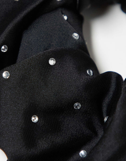 Kitsch Fabric Rhinestone Brunch Scrunchie - Black
