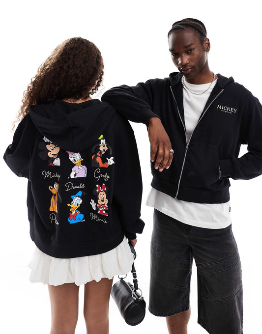 هودي كبير جدًا للجنسين من ASOS DESIGN مع طبعات Mickey Mouse والأصدقاء باللون الأسود