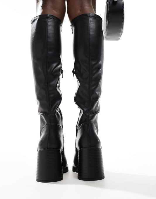 schuh Danielle block heeled knee boots in black
