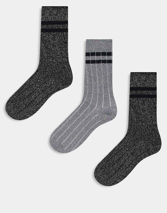ONLY 3-pack stripe socks in dark grey silver