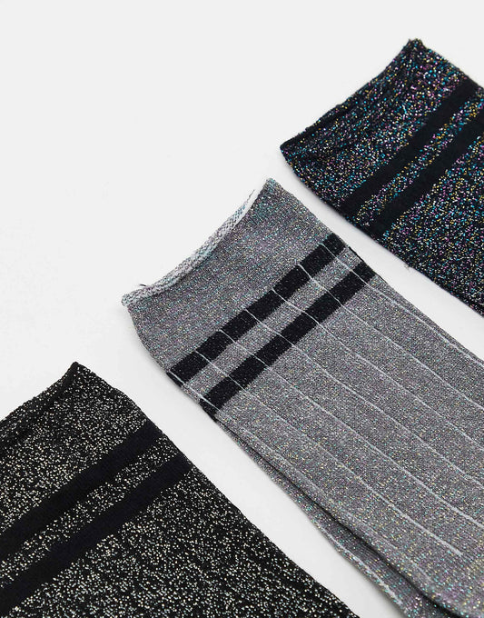 ONLY 3-pack stripe socks in dark grey silver