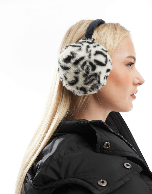 Threadbare faux fur earmuffs in leopard print