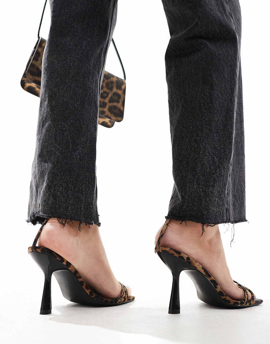 Public Desire Jericho embellished barely there mid heel sandals leopard print