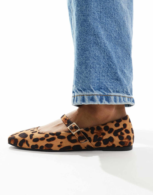 ASOS DESIGN Lottie Mary Jane Ballet in leopard suedette
