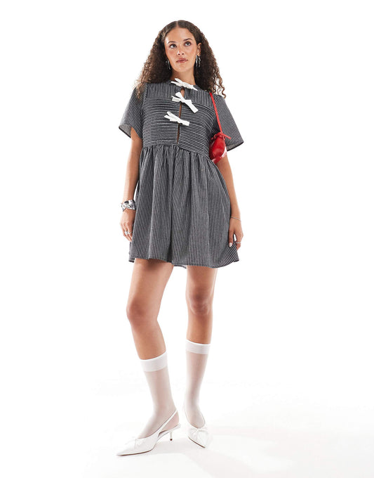 Ghospell bow detail shirt mini dress in mono
