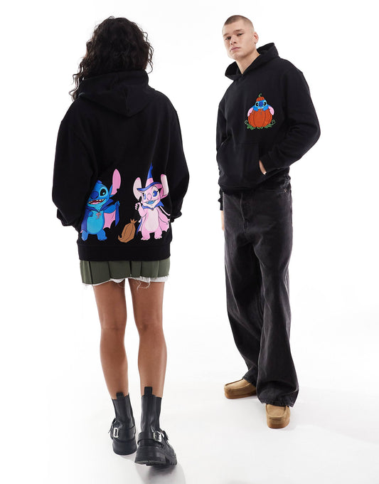 هودي كبير الحجم من ASOS DESIGN Disney بطبعات Halloween Stich باللون الأسود