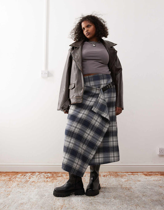 تنورة بأسلوب Blanket Kilt بنقشة Mono Check ممشط - Plus - COLLUSION