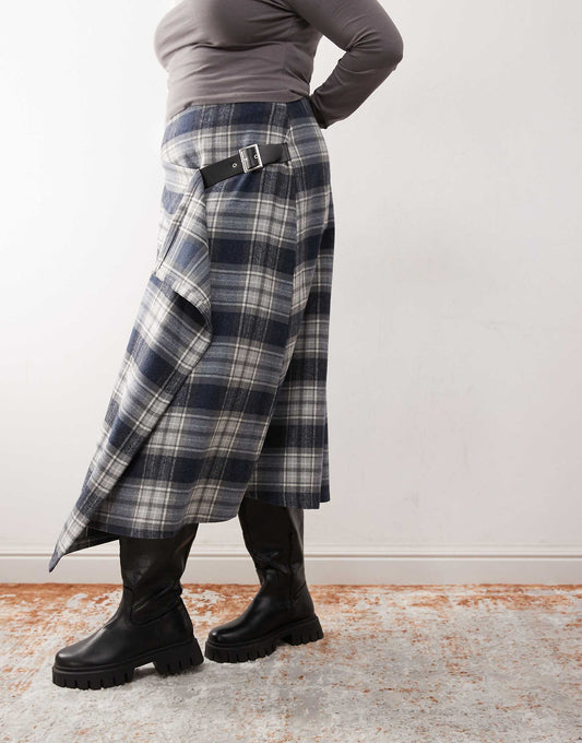 تنورة بأسلوب Blanket Kilt بنقشة Mono Check ممشط - Plus - COLLUSION