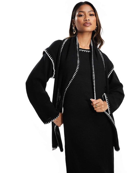 Kaiia contrast stitch scarf detail maxi jumper dress in black