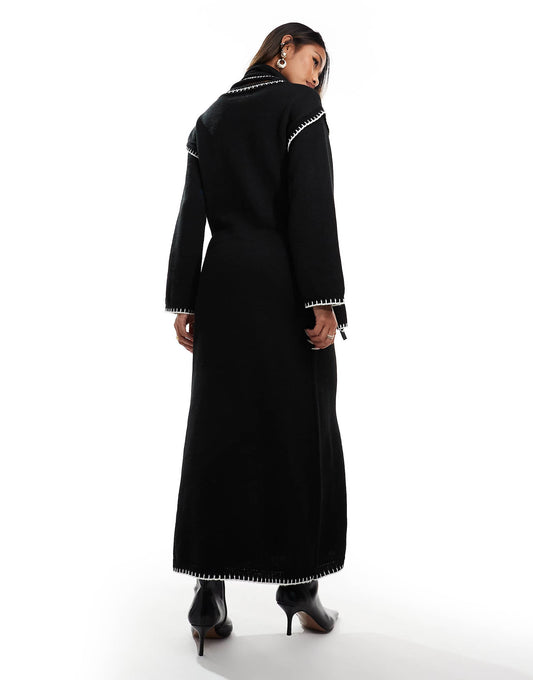 Kaiia contrast stitch scarf detail maxi jumper dress in black