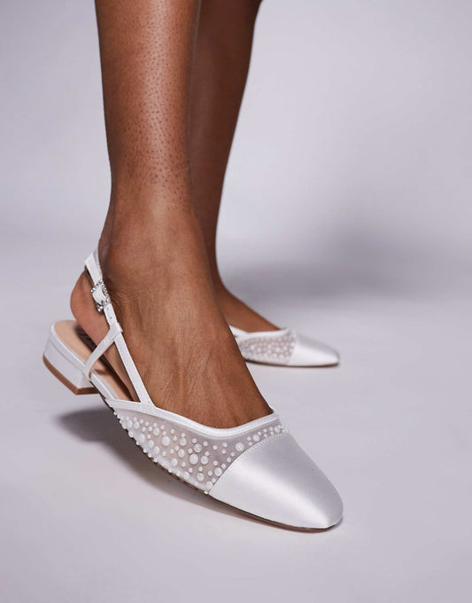 Steve Madden Belinda-P pearl embellished ballet flats in ivory mesh.