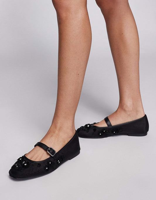Steve Madden Wildflower sequin flower mesh bellat flats in black