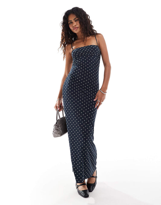 Motel darsih polka dot cami maxi dress in navy