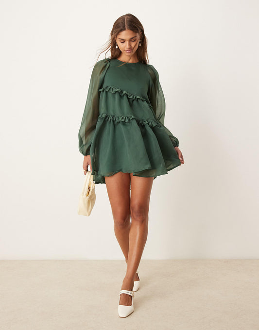 Ghospell Ayesha organza mini dress in emerald green