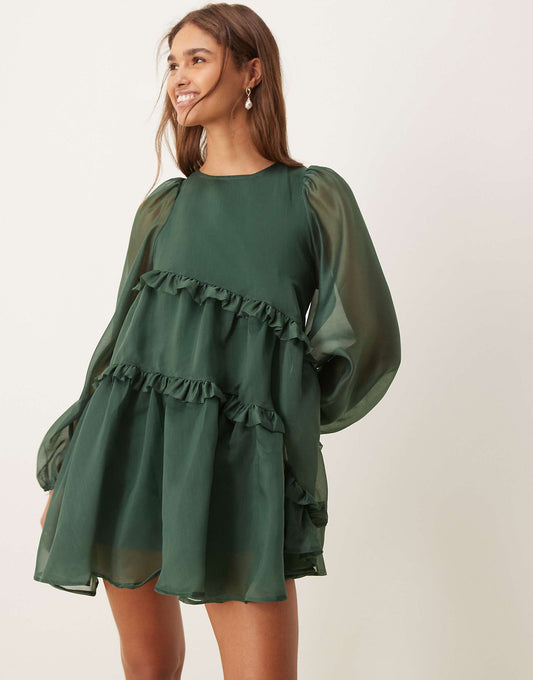 Ghospell Ayesha organza mini dress in emerald green