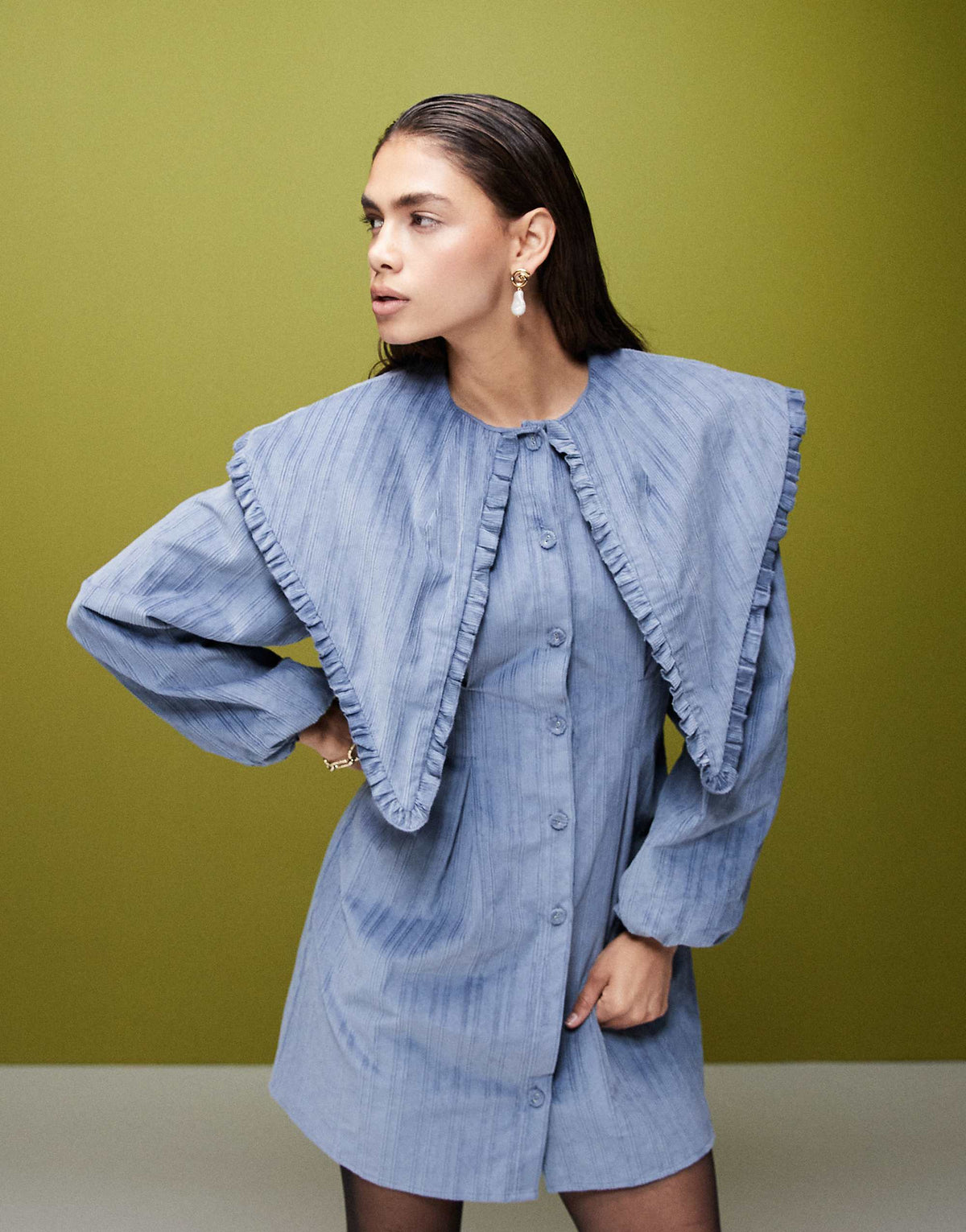 Ghospell Drew mini dress with oversized collar in denim