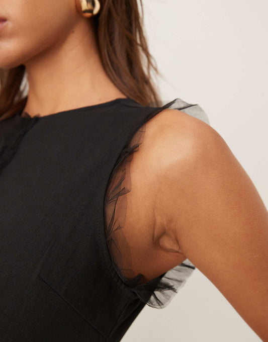 Ghospell Lotta midi dress with ruffle detail in black