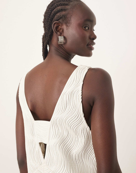 ARRANGE wave textured plunge mini dress in white