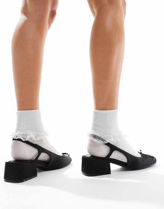Cotton On betty ballet pumps with block heel in black satin