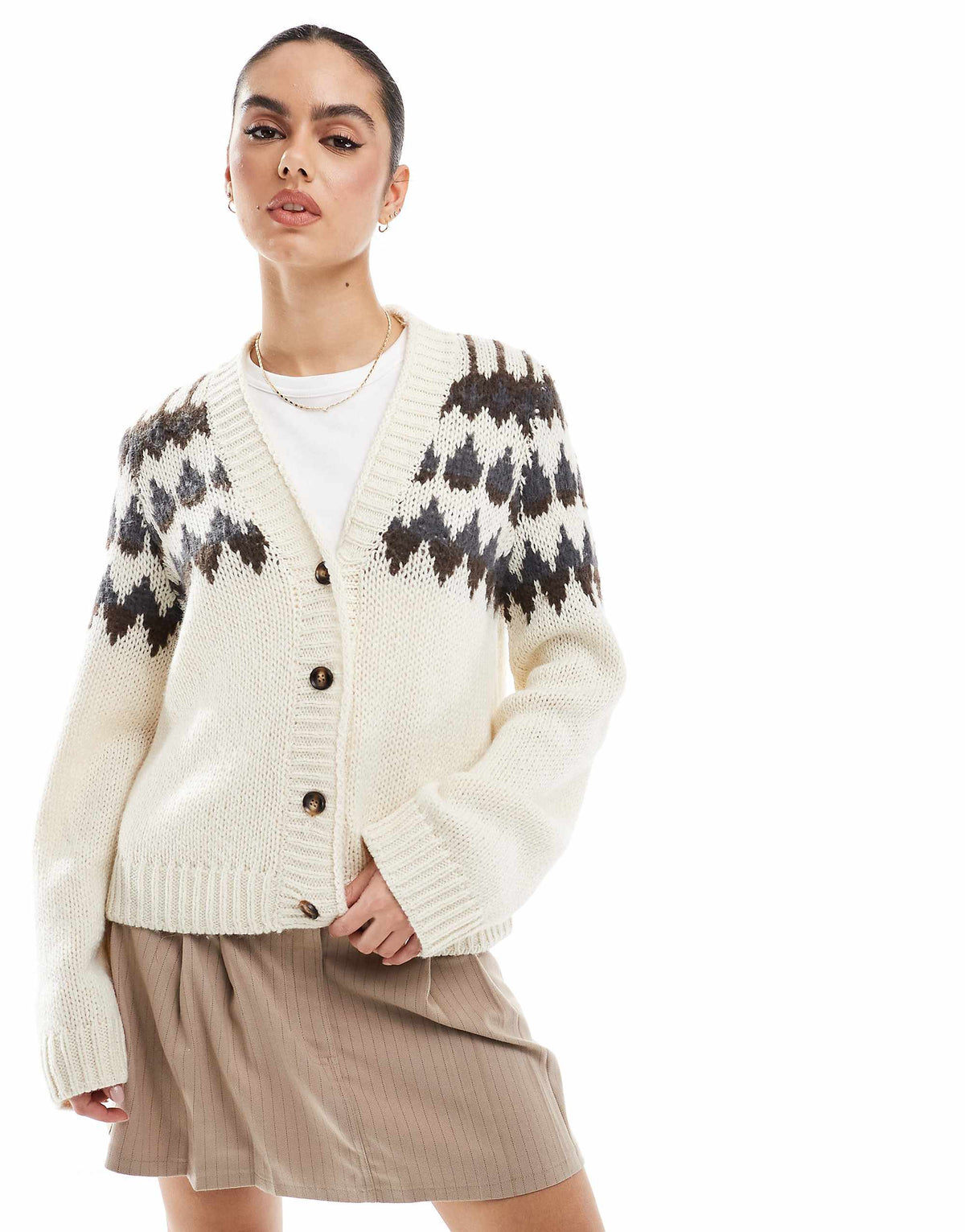 كارديغان بنمط Fairisle محبوك بلون كريمي من Vero Moda Aware