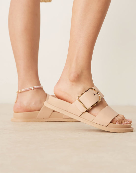ASOS DESIGN Wide Fit Frozen double strap slider in beige