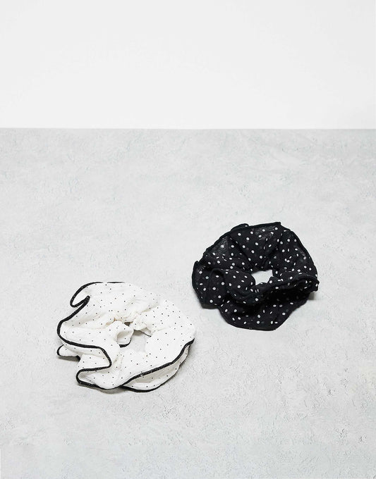 Accessorize polka dot organza hair scrunchie 2 pack in black and white