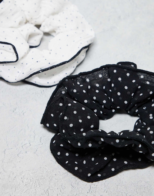 Accessorize polka dot organza hair scrunchie 2 pack in black and white