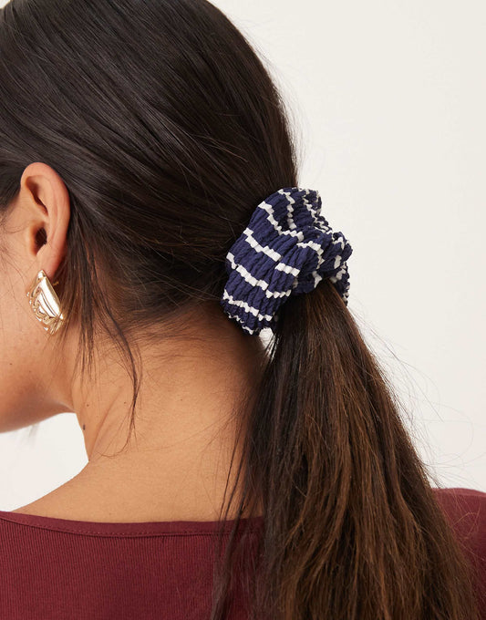 Accessorize stripped ribbed hair scrunchie in navy